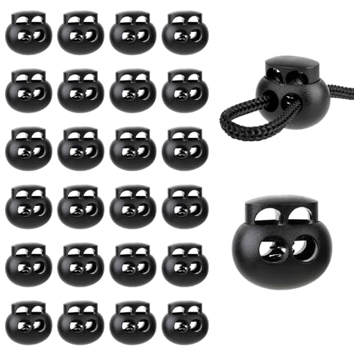 24 Stück Kordel Stopper mit 2 Loch,Kordelstopper Kunststoff Schwarz Schnurstopper Zugkordel Stopper,Schnur Rutsche,Federschnurschlösser,für Kordelzug Kleidung Paracord von Mozeat Lens