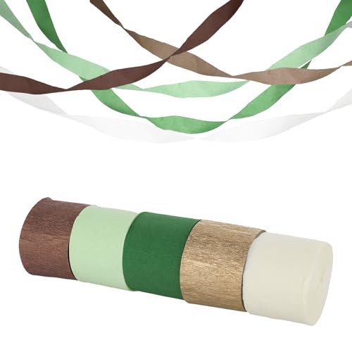 Krepppapier Luftschlangen, 5 Rollen Creppapier Seidenpapier Streamer 4,5cmx25m Krepppapier Kreppbänder Grün Khaki Luftschlangen Hintergrund Dekoration für Geburtstag Hochzeit Gartenparty Brautparty von Mozeat Lens