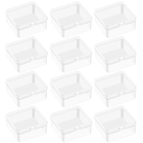 Mozeat Lens 12 Stück Plastikbox mit Deckel 5,5 x 5,5 cm Kleine Aufbewahrungsbox Transparent Mini Leere Boxen Bastelzubehör Kunststoff Sortierbox für Kleine Perlen Schmuck Schrauben von Mozeat Lens