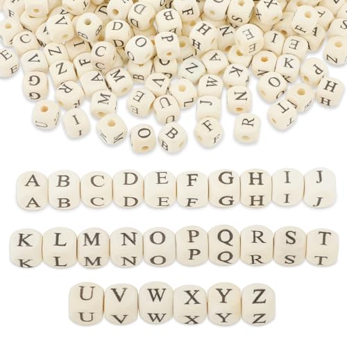 260 Stück Holz Buchstabenperlen für Armbänder 10 mm Quadratische Alphabet Perlen A bis Z lose Würfel Holzperlen Bastelperlen zum Auffädeln für die Herstellung von Schmuck Halsketten von Mozeat Lens