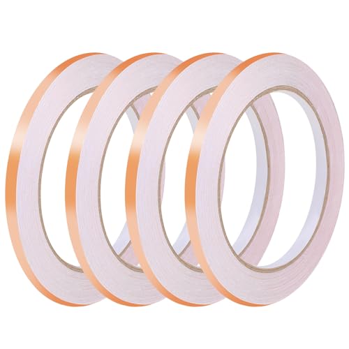 Mozeat Lens 4 Rollen Kupferfolie Klebeband Leitfähig Copper Foil Tape 20m x 6mm Kupferband Selbstklebend Kupferfolienband für EMI Abschirmung Schneckenschutz Elektro Reparatur Löten Basteln(Roségold) von Mozeat Lens