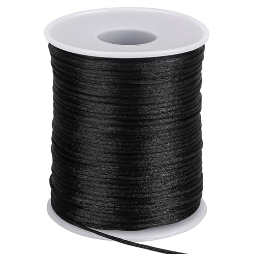 Nylonschnur, 1,5 mm x 100 m Schwarze Nylon Schmuckband, Unelastische Nylonfaden, Reißfest Schnur, Satin geflochtene Schnur für Halskette Armbänder Chinesischer Knoten Handwerk Schmuckherstellun von Mozeat Lens