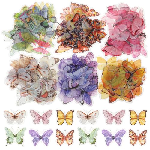 Schmetterling Aufkleber, 240 Stück Bunte Schmetterlinge Sticker Abziehbilder Scrapbooking Sticker Transparente Dekorative Selbstklebende Butterfly Wandsticker für Journal Basteln von Mozeat Lens