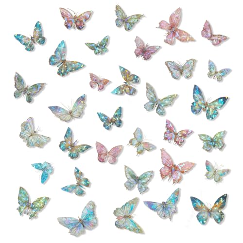 Schmetterlings Aufkleber Set, 80 Stück Schmetterling Sticker Deko Eiskristalle Bunte Holografisch Glitzer Aufkleber Vintage PET Scrapbooking Sticker für DIY Tagebuch Kalender Fotoalben Notizbuch von Mozeat Lens