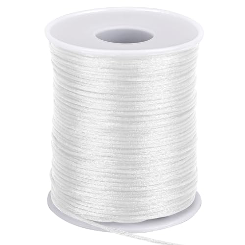 Weißes Nylon Schmuckband, Nylonfaden, Satin Geflochtene Schnur, 1,5 mm x 100 m Nylonschnur, Unelastische Satinschnur, Geflochtene Lift Shade Cord für Schmuckherstellung Armbänder Halskette von Mozeat Lens