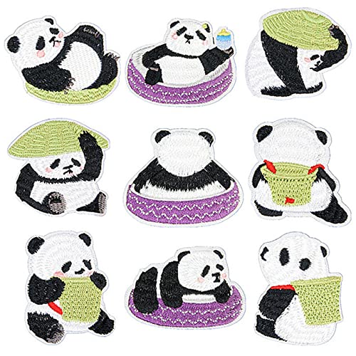 Mozzyyee 9pcs Panda-Stickerei-Patches zum Aufnähen oder Aufbügeln für Taschen, Kleidung, Reparatur, Dekoration, Rucksäcke, Jacken, Jeans, Hüte, Nähen, Basteln von Mozzyyee