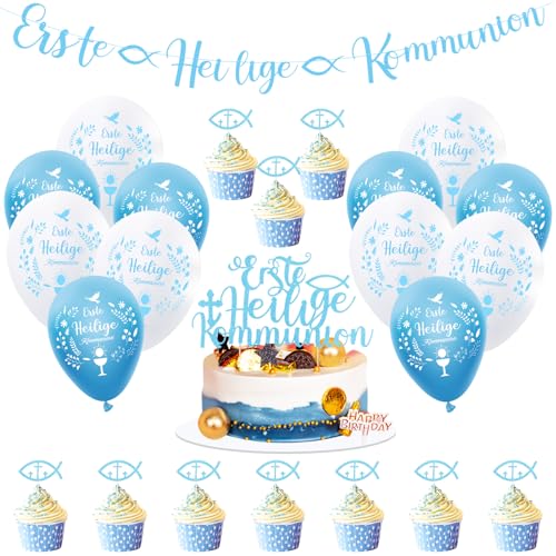 Kommunion Deko 24 Stück Konfirmation Deko Taufe Junge Junge Tischdeko Kommunion Servietten Konfirmation Deko Ballons für Taufe für Servietten Taufdeko Tisch Deko von MplehDa