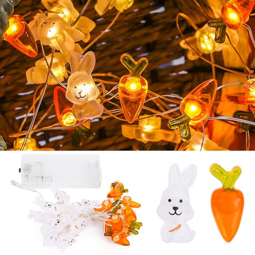 MplehDa Lichterkette Ostern, 2M 20 LED Hase Karotte Micro Lichterkette, Warmweiß Osterhase Lichterkette, Bunny Karotte LED Osterbeleuchtung, Osterdekoration Lichterkette für Party Garten von MplehDa