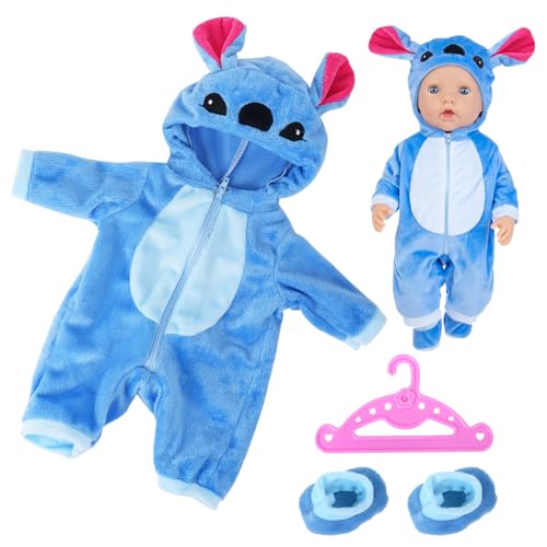 Baby Puppe Kleidung 17 Zoll Puppe, Outfits Latzhose für 43cm Baby Puppe, Neugeborene Baby Puppen Outfits Jumpsuit mit Kapuze und Kleiderbügel, Geeignet für Mädchen Geburtstag Geschenk (Blau) von Mprocen