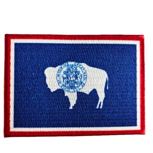 Mr. Patches Wyoming State Flag Embroidered Patch - Hybrid Print + Embroidery - 8.9 cm x 6.3 cm Iron on / Sew On Patch for Jackets, Hats, Backpacks, and Uniforms by Mr. Patches von Mr Patches