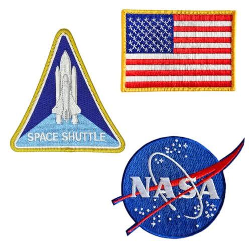 NASA Space Shuttle Patch Set - Space Shuttle USA Flag and Blue NASA Logo - Embroidered Iron on Patches for Jackets, Backpacks and Hats von Mr Patches