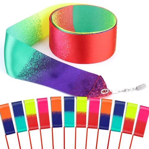 Mr Rex 20 Stücke 2m Neon Tanzbänder mit Stab fur Kinder Mädchen Gymnastikband Tanzband Schwungband mit Stab Kind Geschenke Kindergeburtstag Mitgebsel, Kids Rainbow Dance Ribbon Wands von Mr Rex