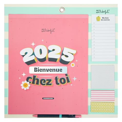 Mr.Wonderful Magnetischer Wandkalender 2025-2025, Willkommen zu Hause, inklusive Einkaufsliste Notizblock und 4 Stickerbögen von Mr. Wonderful