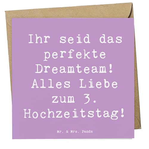 Mr. & Mrs. Panda Deluxe Karte Spruch 3. Hochzeitstag Lederhochzeit Dreamteam - Geschenk, Ehe, wahre Liebe, Verbindung, Jubiläum, Klappkarte, von Mr. & Mrs. Panda