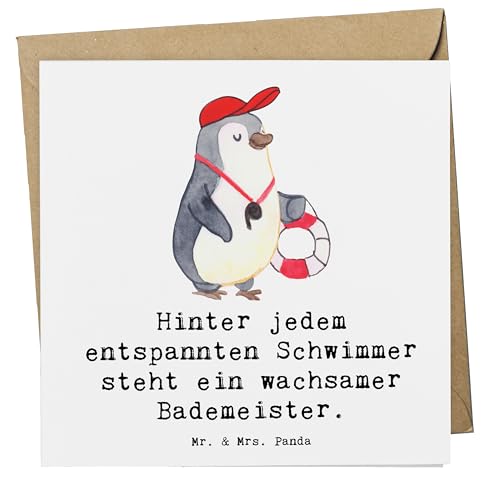 Mr. & Mrs. Panda Deluxe Karte Bademeister schützend - Geschenk, Dankbarkeit Bademeister, Hochzeitskarte, Berufspassion, Hochwertige Klappkarte, von Mr. & Mrs. Panda