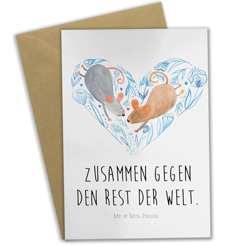 Mr. & Mrs. Panda Grußkarte Hochzeit Mäuse Herz - Geschenk, Paar, Hochzeitskarte, Klappkarte, Hochzeitsfeier, Hochzeitsgeschenke für Brautpaar, von Mr. & Mrs. Panda