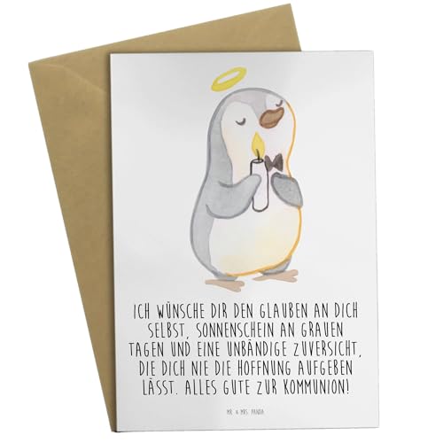 Mr. & Mrs. Panda Grußkarte Pinguin Kommunion - Geschenk, Einladungskarte, Kommunion Geschenk, Sonnenschein, Klappkarte, Jugendweihe, Ansichtskarten, von Mr. & Mrs. Panda