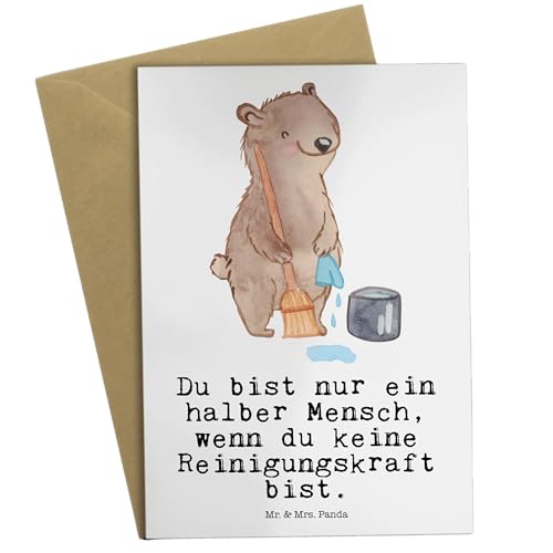 Mr. & Mrs. Panda Grußkarte Reinigungskraft Herz - Geschenk, Mitarbeiter, Ausbildung, Geburtstagskarte, Hochzeitskarte, Klappkarte, Einladungskarte, von Mr. & Mrs. Panda