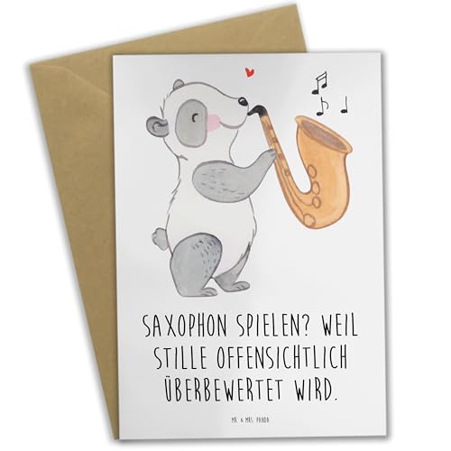 Mr. & Mrs. Panda Grußkarte Saxophon Leidenschaft - Geschenk, spielen, Stille, Musizieren, Klappkarte, Geburtstagskarte, Musikliebhaber, Instrumente, von Mr. & Mrs. Panda