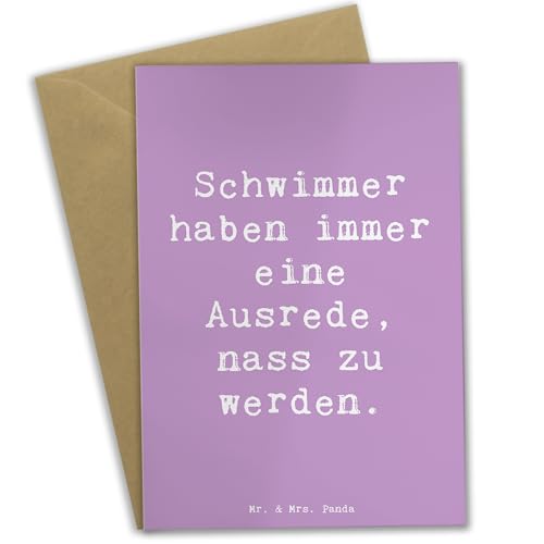 Mr. & Mrs. Panda Grußkarte Spruch Schwimmen Ausrede - Geschenk, Hochzeitskarte, Klappkarte, Schwimmsport, Leidenschaft, Wassersport, nass werden, von Mr. & Mrs. Panda