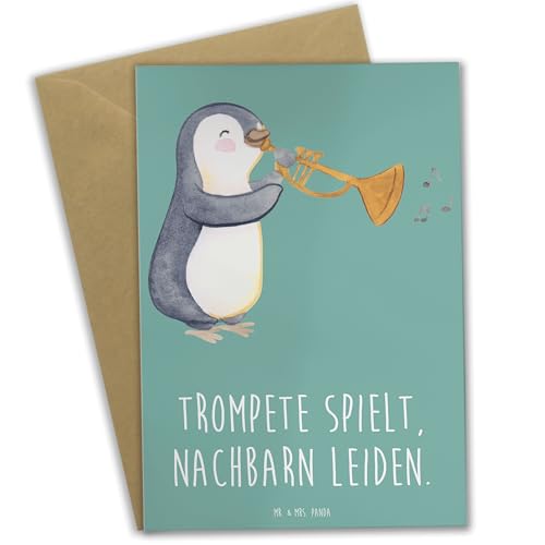 Mr. & Mrs. Panda Grußkarte Trompete Freude - Geschenk, Trompete Humor, Design, Klappkarte, Glückwunschkarte, Musik Sprüche, Musiker, Trompete spielt, von Mr. & Mrs. Panda