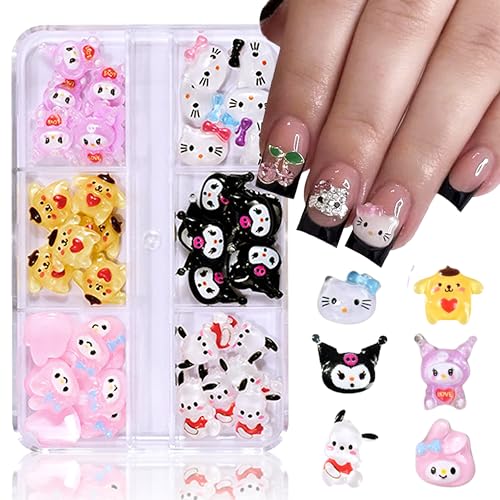 3D Cartoon Nageldekoration - 48 Pcs Kawaii Kitty Charms Nägel, Schleifenknoten-Nagelstecker-Strasssteine Nail Art Charms, Crystal Nail Sticker Hund Kaninchen Nageldekorationen Aus Harz (Colorful C) von MrCuvaryas