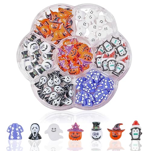 3D Halloween Charms Nnägel Set, Kawaii Schleifenknoten-Nagelanhänger für Nagelsteine, Cartoon Kürbis Geist Nageldekorationen Aus Harz, Schmucksteine, Nagelkunst-Strasssteine Dekoration (Orange Kürbis) von MrCuvaryas