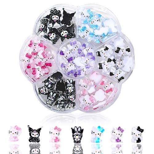 3D Kitty Katze Nail Art Charms, Kuromi Nagelglitzer, Pailletten, Nagelcharms Aus Harz, Nagel-Edelsteinen, Diamanten für Nagelkunst, einschließlich Wachsstift für Strasssteine (Schwarz Kuromi) von MrCuvaryas