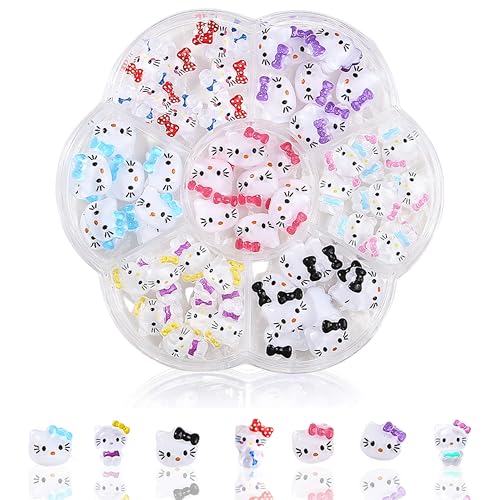 3D Kitty Katze Nail Art Charms, Nagelglitzer, Pailletten, Nagelcharms Aus Harz, Nagel-Edelsteinen, Diamanten für Nagelkunst, einschließlich Wachsstift für Strasssteine Nägeln (Bunt Katze) von MrCuvaryas