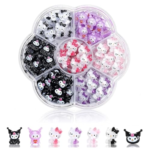 MrCuvaryas 3D Kitty Katze Charms Nnägel, Rosa Schleifenknoten-Nagelstecker-Strasssteine Nail Art Charms, Nagelaufkleber mit Kristallen, Diamanten für Nagelsteine, DIY-Dekoration, Schmucksteine (77Pcs) von MrCuvaryas