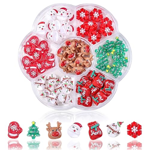 3D Weihnachten Nagelcharms, 77 Stk. Weihnachtsbaum, Stern, Schneemann & Schneeflocken Nail Art Set mit Pailletten, Glitzer & Edelsteinen fürfür Nägel DIY Handyhülle Nageldekoration (Rot Weihnachten B) von MrCuvaryas