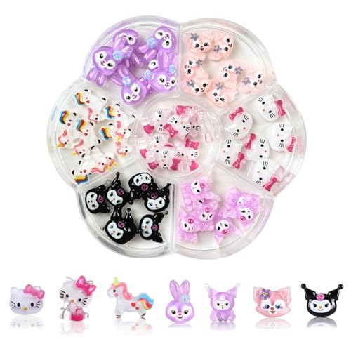 MrCuvaryas 3D Kitty Katze Charms Nnägel, Rosa Schleifenknoten-Nagelstecker-Strasssteine Nail Art Charms, Nagelaufkleber mit Kristallen, Diamanten für Nagelsteine, DIY-Dekoration, Schmucksteine (49) von MrCuvaryas