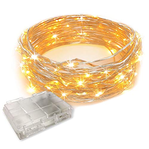 Mrisata 10 M LED-Lichterkette, Batteriebetrieben, Kupferdraht, Wasserdicht, Weihnachtsdekoration (Sortierte Farbe) von Mrisata