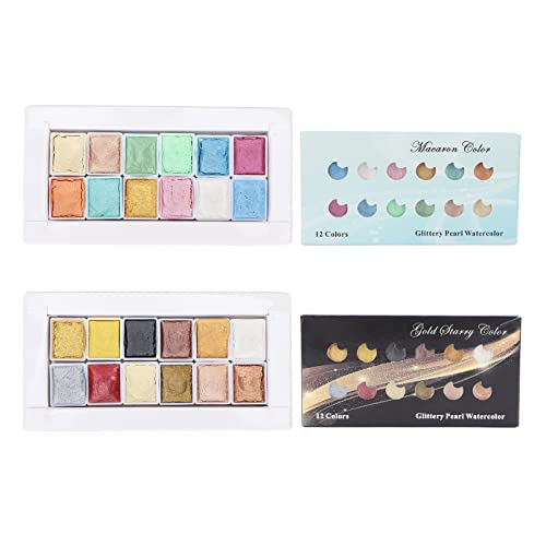 Mrisata 14×8×4 24 Stück Aquarellfarbe Metallic Macaron PearleS-CENT Aquarellfarben-Set Zum Malen von Nagelkunst Metallic-Aquarellfarben-Set Aquarellfarben-Set von Mrisata