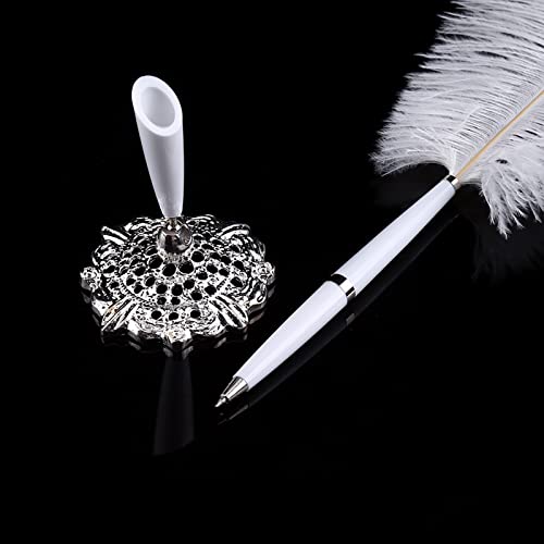 Mrisata 2 Farben Straußenfeder Hochzeit Quill Signierkugelschreiber Schreibstift mit Metallhalter Neu (Silber) von Mrisata