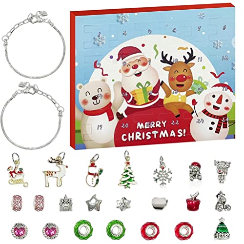 Weihnachten Adventskalender Schmuck 2024 für Mädchen Weihnachten Countdown Kalender Schmuck Geschenkset Kinder DIY Anhänger Armbänder Herstellung Kit für Kinder, 24 Tage von Mrisata