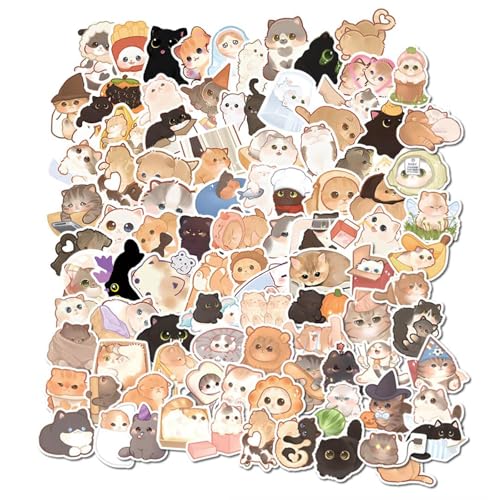 Mrltau 100 Pcs Kawaii Katzen Sticker, Sticker Aesthetic, Laptop Sticker, Cute Katzensticker, Süße Sticker Wasserfest, Sticker Katze für Erwachsene Kinder, Cat Stickers, Katzen Aufkleber von Mrltau