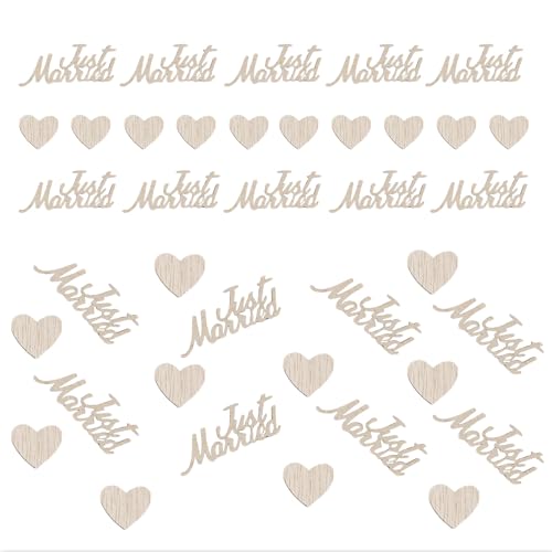 Mrltau 120 pcs Just Married Konfetti Aus Holz Tischdeko Hochzeit, Hölzerne Hochzeit Geschenk, Holzherzen, Streudeko Hochzeit, Hochzeitsdeko, Hochzeit Deko von Mrltau