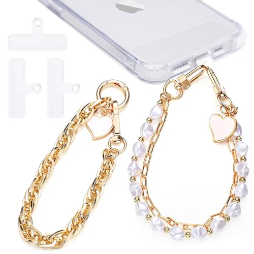 Mrltau 2 Pcs Handykette Perlen zum Umhängen mit 3 Pcs Handy Patch, Handykette Kurz, Handykette Universal, Handytasche zum Umhängen Damen, Phone Charm, Phone Charm, Phone Strap von Mrltau