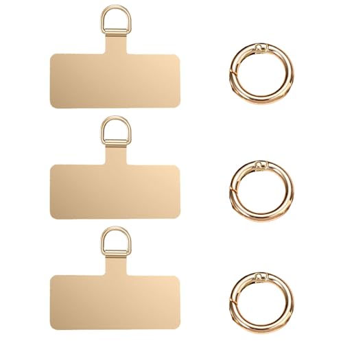 Mrltau 3 Stück Handykette Pads mit 3 Stück Federring Verschluss, Handy Lanyard Pads, Telefon Halteband Patch Handyschmuck, für Handy Umhängeband Handy Kette(Gold) von Mrltau