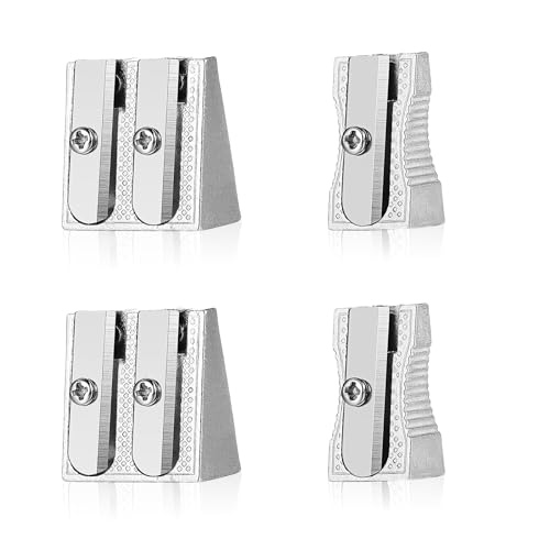 Mrltau 4 Pcs Bleistiftspitzer Metall (2 Einloch Anspitzer und 2 Doppelloch Anspitzer), Spitzer Dicke und dünne Stifte, Spitzer klein, Bleistift Spitzer, Pencil Sharpener von Mrltau