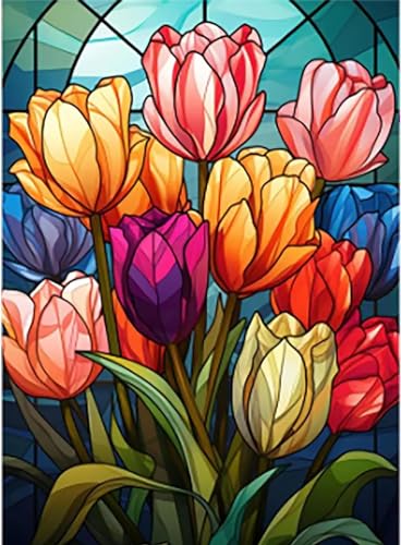 Mrnsiet Blumenfarbe Malen Nach Zahlen für Erwachsene-Tulpe Farbe nach Zahlen für Erwachsene Anfänger,Blumen Farbe nach Zahlen für Geschenk Home Wanddekoration 12X16 Zoll von Mrnsiet
