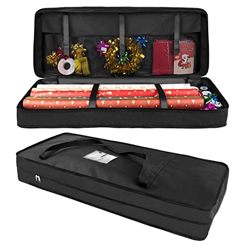 Mrrihand 600D Geschenkpapier Organizer Heavy Duty, 82x13x34cm Geschenkpapier Aufbewahrung reißfest mit verstellbaren Klettverschlüssen, innen 3 Fächer für Weihnachtsschleifen,Dekorationen von Mrrihand