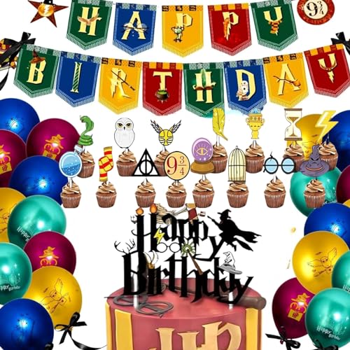 Wizard Partyzubehör Deco Set, Geburtstag Party Dekorationen Magischer Wizard Party Kindergeburtstag, Magische Zauberer Geburtstagsdeko Ballons Banner Kuchen Deko, Wizard Party Geburtstags Deko (B) von Msrzhhrx