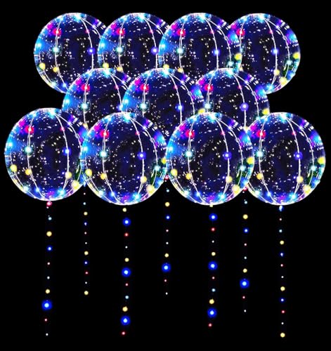 10 Pcs Leuchtende Luftballons, Bunt LED Ballons, LED Lichterkette mit Ballons, 20 Zoll LED Bobo Helium Ballons, Valentinstag, Hochzeit, Abschlussfeier, Geburtstagsparty-Dekoration von Mstnoixgc