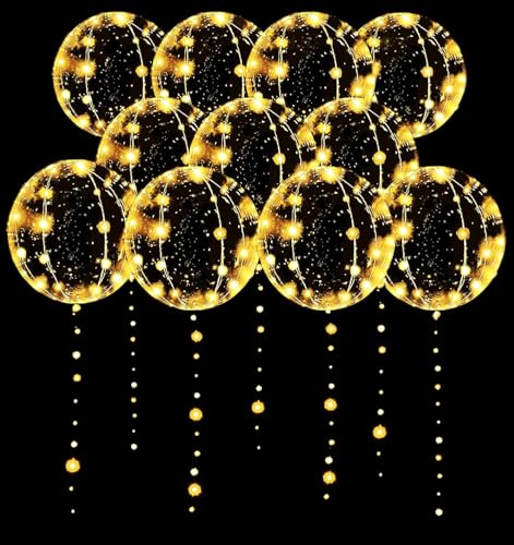 10 Pcs Leuchtende Luftballons, Gelb LED Ballons, LED Lichterkette mit Ballons, 20 Zoll LED Bobo Helium Ballons, Valentinstag, Hochzeit, Abschlussfeier, Geburtstagsparty-Dekoration von Mstnoixgc