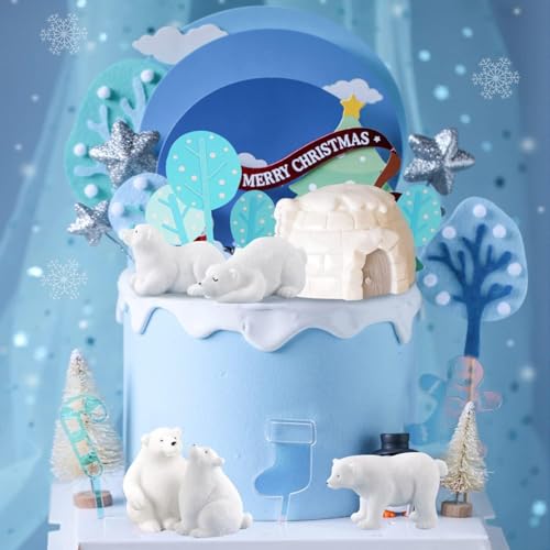 15PCS Eisbären Tortendeko, Eisbären Cake Topper, LED Deko Torte Iglu Cute, Kuchen Deko Winter, Kuchen Topper für Bär Baby Shower Deko, Geburtstag, Winter Party Supplies von Mstnoixgc