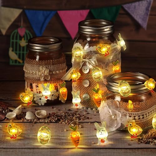 LED Lichterkette Ostern, 4M 40 LED Ostern Lichter, Hase Karotte Küken Ostereier Led Osterbeleuchtung, Lichterkette Ostern Batterie Warmweiß, für Partys Tische Hochzeiten Oster Innen Außen Deko von Mstnoixgc