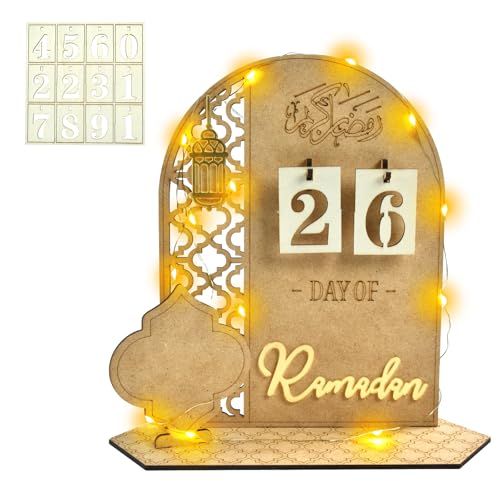 Ramadan Deko Aus Holz, LED Ramadan Kalender, Mubarak Kalender, Ramadankalender Kinder, Geeignet für Den 30-Tägigen Countdown Zum Ramadan, Eid-Dekoration/A von Mstnoixgc