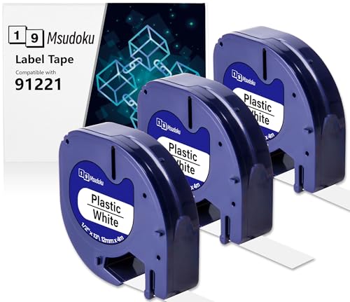 3x Msudoku Kompatibel mit Dymo 91221 12mm x 4m Etikettenband Kompatibel für Dymo Letratag Plastic White Schriftband S0721660 für Dymo LT100H LT100T QX50 XR XM 200B von Msudoku